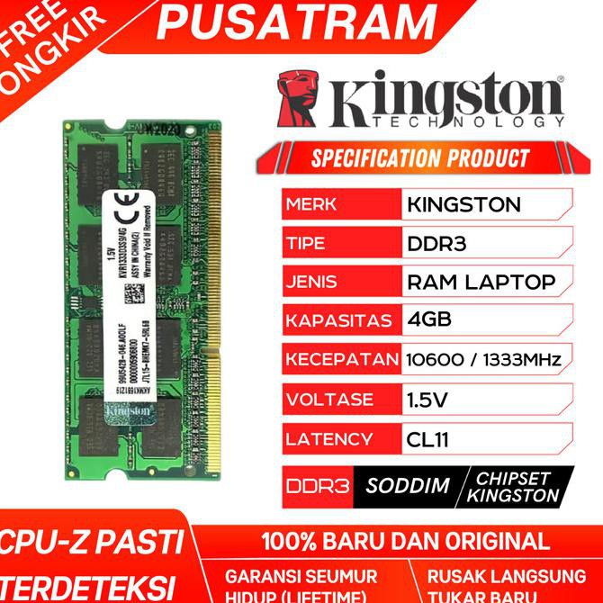 Laptop Kingston Ddr3 Ram 4gb 10600 / 1333mhz 1.5v 4gb