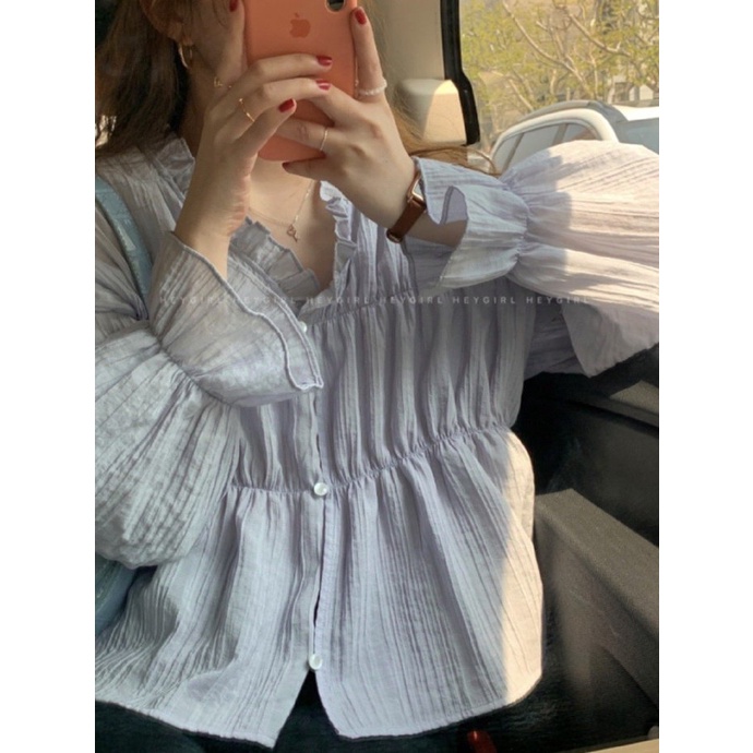 Áo Sơ Mi Tím Tay Dài Phong Cách Hàn Quốc Thời Trang Mùa Hè 2022