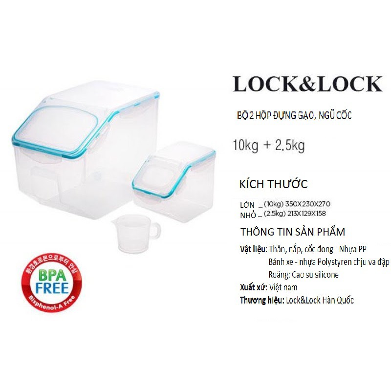 Thùng gạo 10kg và 2.5kg của Lock&Lock mã sản phẩm HPL510MS2 HPL510