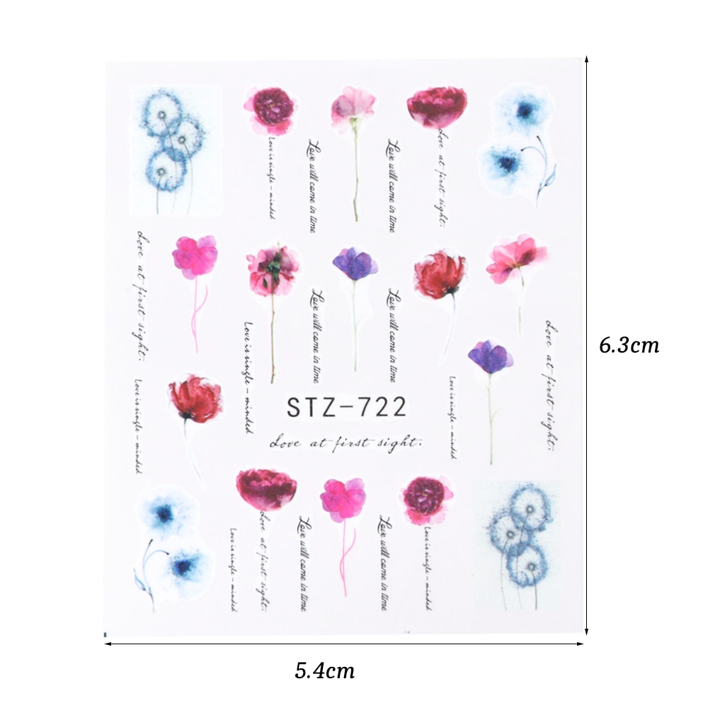 Bộ 24 sticker dán móng tay nghệ thuật hình hoa dấu nước nhiều màu sắc
