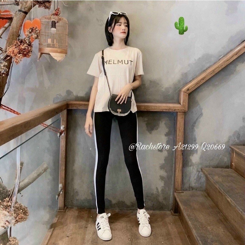 Quần legging nữ cạp cao lưng thun thể thao 2 sọc - 740