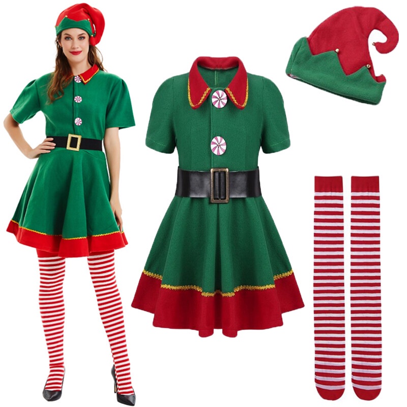 Váy đồng phục hóa trang ông già Noel với mũ và vớ màu xanh lá xinh xắn dành cho nữ | WebRaoVat - webraovat.net.vn