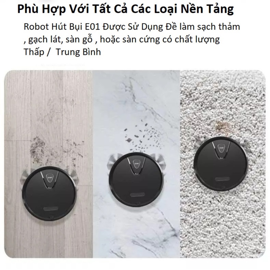 Robot hút bụi lau nhà cao cấp E01,máy lau nhà tự động, thiết kế nhỏ gọn, dễ sử dụng, lực hút mạnh, cảm biến chống va đập