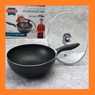 Chảo chống dính sâu lòng Sunhouse - nắp kính cường lực cao cấp