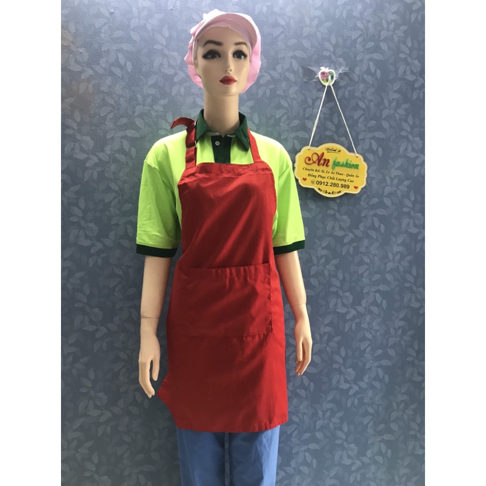 Tạp Dề Kaki Dài Màu Đỏ Nam/Nữ Nhân Viên Phục Vụ Quán Cafe, Nhà Hàng, Gia Đình_hÌNH CHỤP THỰC