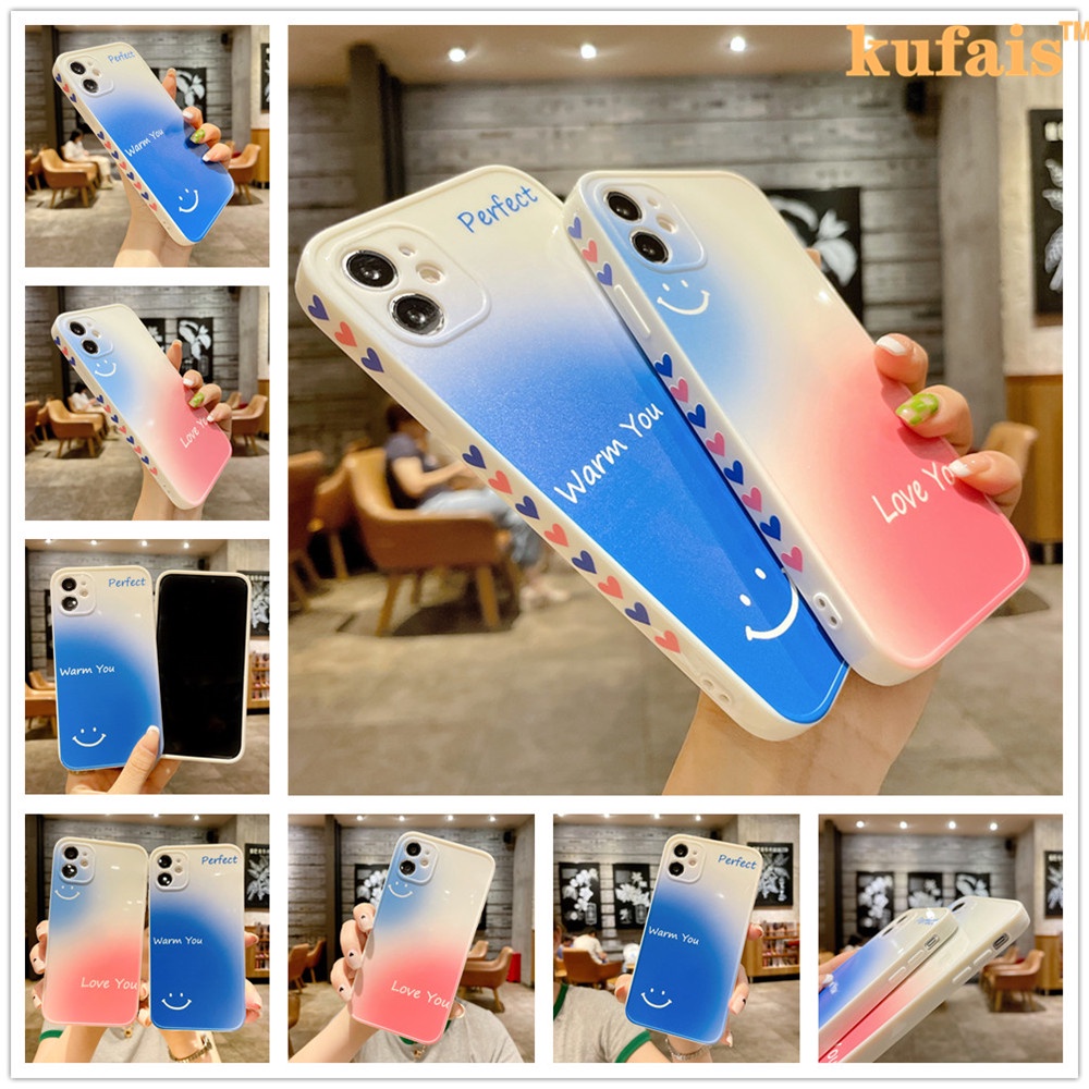 Ốp điện thoại hình mặt cười màu hồng/xanh dương sang trọng cho iPhone 12 Pro MAX 6 6S 7 8 Plus X XR XS 11 Pro MAX