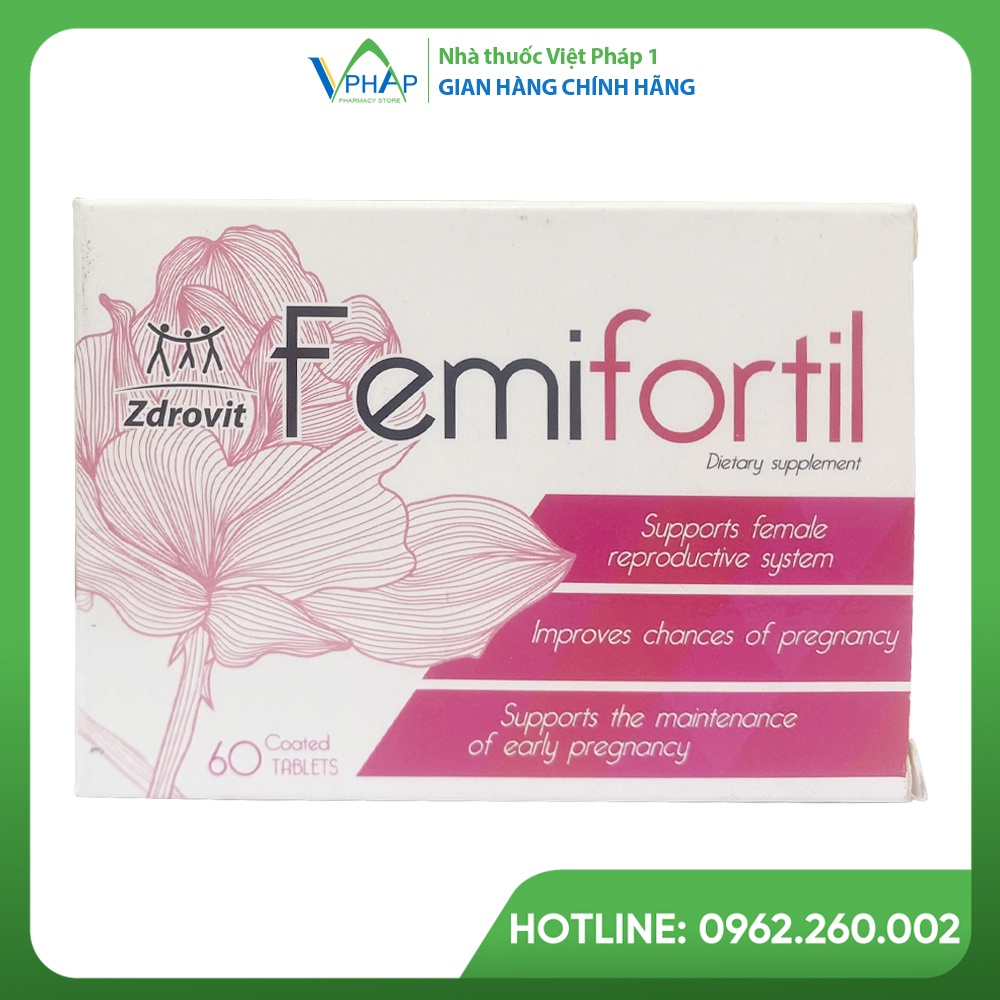 Viên uống Femifortil giúp bổ trứng, điều hòa kinh nguyệt, nội tiết tố nữ và tăng khả năng thụ thai - Hộp 60 viên