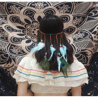 Dây quấn đầu (headband) gắn lông vũ phong cách boho