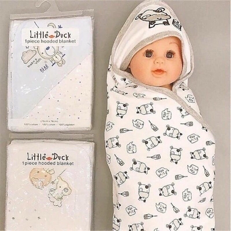 Chăn ủ cotton có mũ Little Duck cao cấp cho bé kích thước 76x76cm