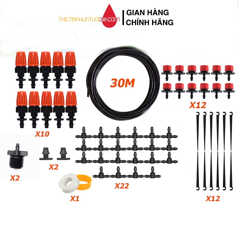 Trọn bộ 10 béc phun sương kết hợp 12 béc tưới nhỏ giọt cho vườn lan chậu cây cảnh lắp trực tiếp vòi nước - MHL