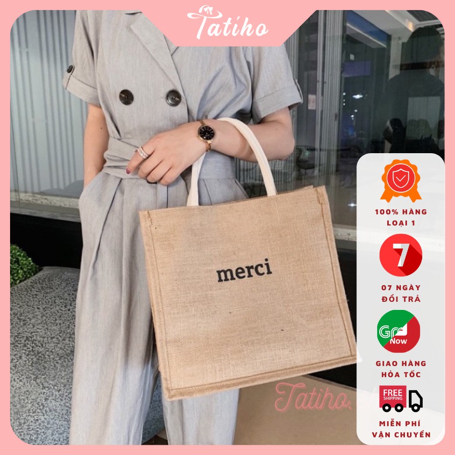 [Hàng Xịn, Giá Tốt] Túi Cói Xách Tay Form Lớn ( Túi Merci ) Cao Cấp Loại 1 Đi Biển 2 Lớp Phong Cách Vintage - Mã TUI35