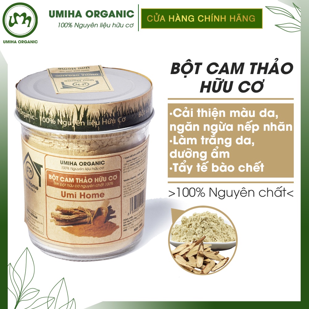 Bột Cam Thảo hữu cơ UMIHOME nguyên chất 135G - Mặt nạ trắng hồng da, sáng da, mịn màng, tẩy tế bào da chết, thâm mụn