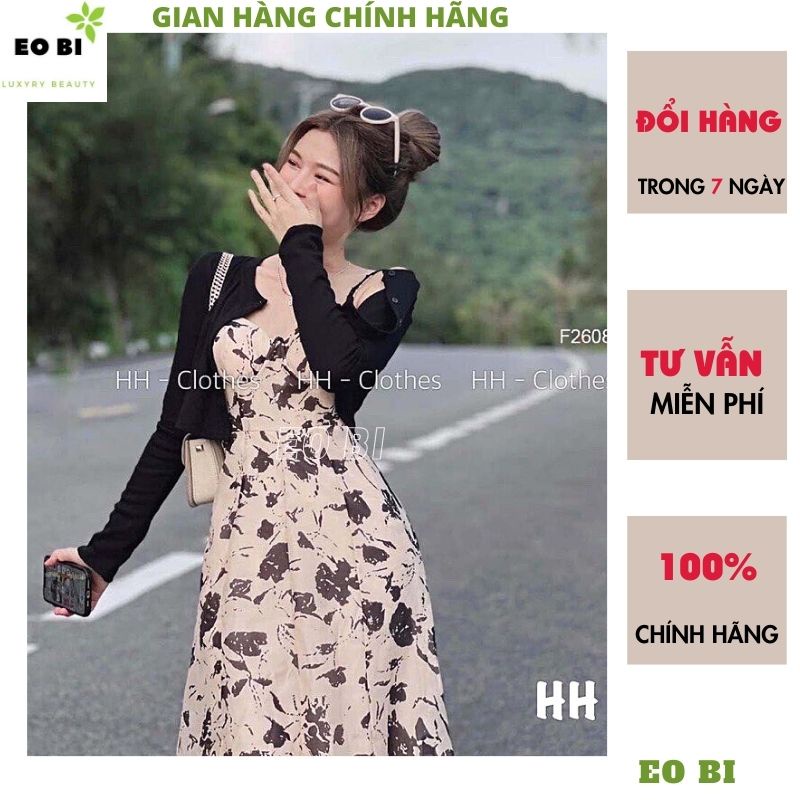 : Set áo calidan mix váy hoa nhí có cúp ngực,Set đầm hoa kèm áo khoác  có ảnh thật đủ size - EOBI