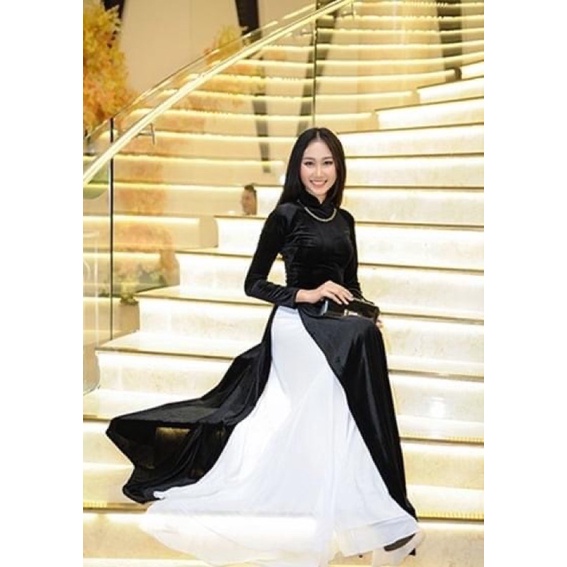 [Đủ Màu] Áo Dài Nhung truyền thống sang trọng,cao cấp-Viền trai cổ và tay