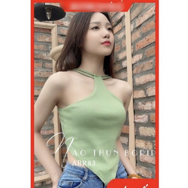 Áo kiểu yếm croptop hở vai nhọn tà kèm mút ngực cực sexy , chất thun bozip dày dặn mềm mịn