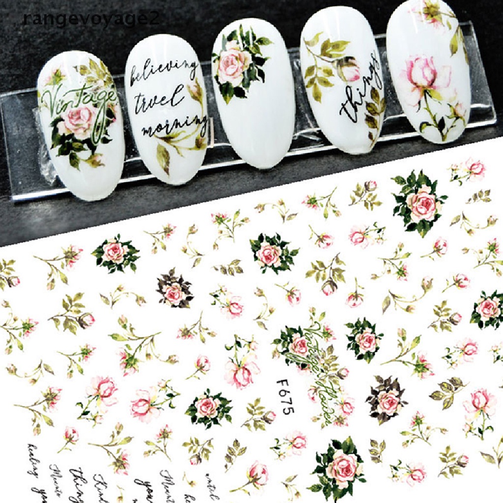 [rangevoyage2] Butterfly Nail Stickers Gradient Colorful Butterfly Rose Nail Sliders Decal [new]