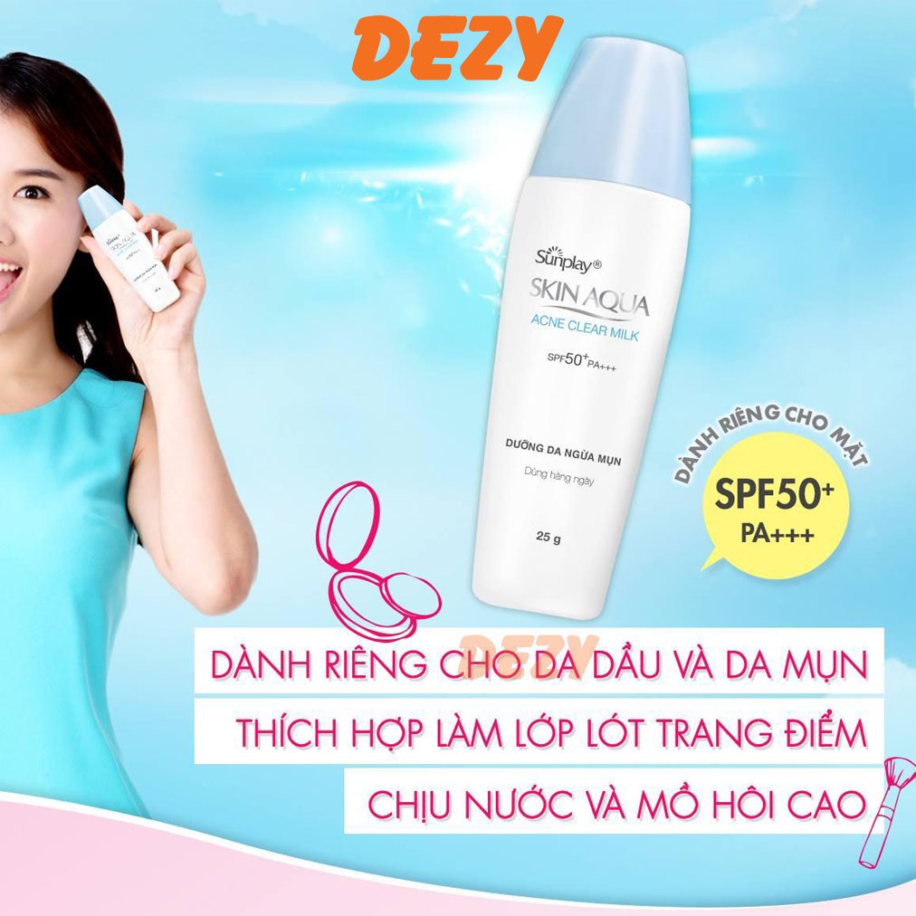 Kem Chống Nắng Skin Aqua Nắp Xanh Cho DA MỤN Acne Clear White - Kcn Sunplay Rohto Nhật Dưỡng Ẩm Da Mụn Da Nhạy Cảm Dezy