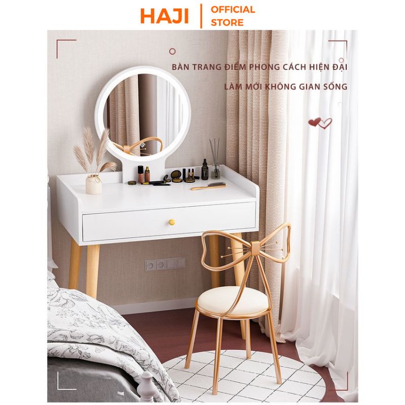 Bàn trang điểm ngồi bệt HAJI Gương Led cảm ứng sang trọng decor phòng ngủ A202