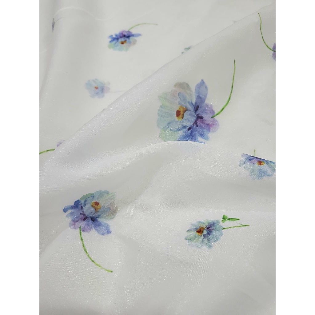 TIELA Đầm váy trắng hoa xanh cổ viền-Aine Dress