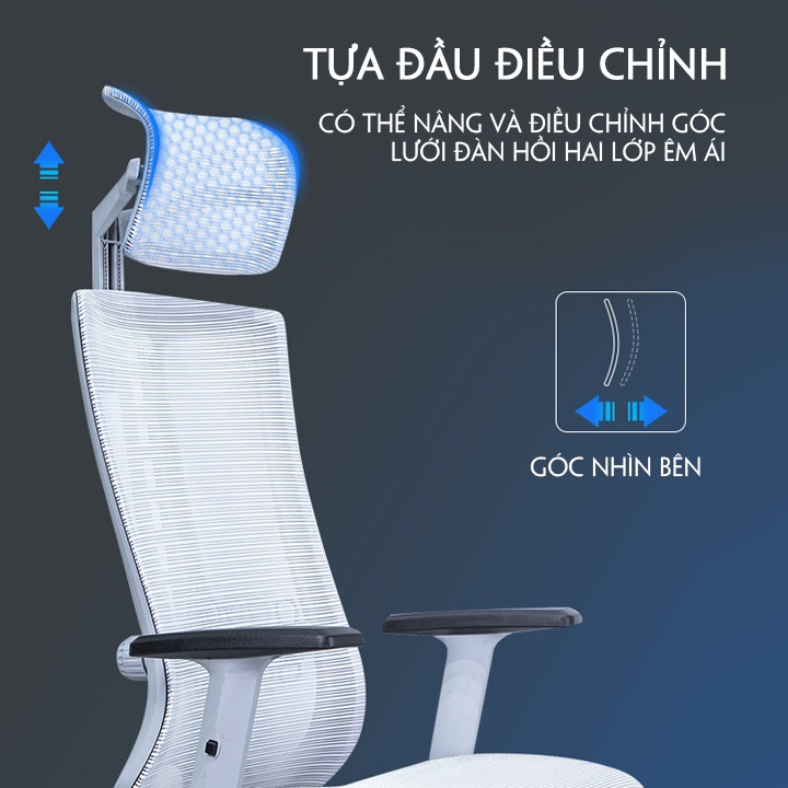 Ghế công thái học model 2023 chân hợp kim, tựa lưng vải lưới, Ghế xoay văn phòng ergonomic thiết kế để bảo vệ cột sống