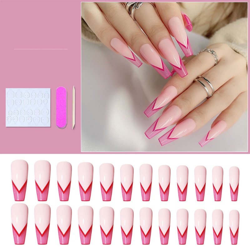 Bộ Móng Tay Giả Dáng Dài Kiểu Pháp Sang Trọng