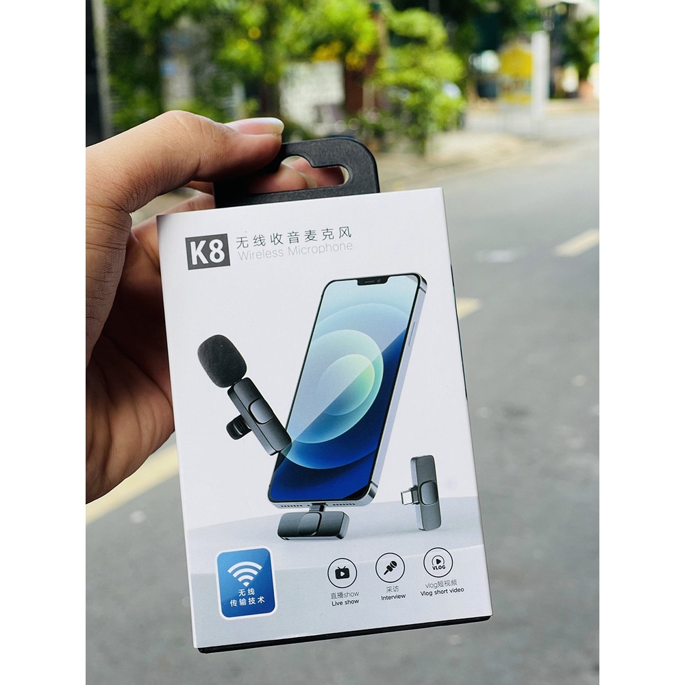 Micro không dây K8 khử tiếng ồn quay video vlog review sản phẩm kết nối