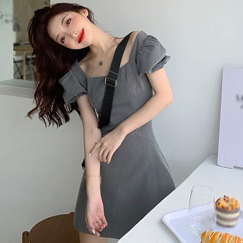 Váy chữ A cổ vuông tay phồng xinh xắn thời trang dành cho nữ