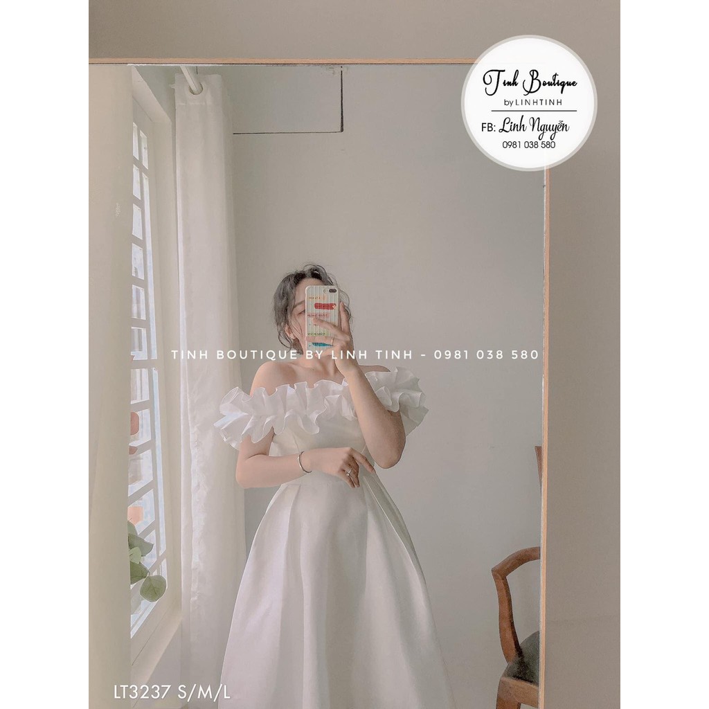 [Mã SKAMSALEP6 giảm 10% tối đa 100K đơn 150K] ĐẦM MIDI TRẮNG TRỄ VAI BÈO NGỰC | BigBuy360 - bigbuy360.vn