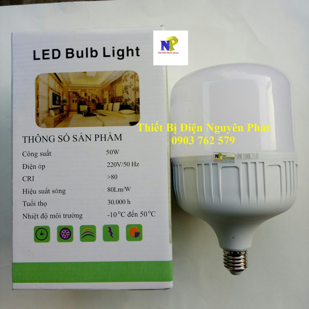 Bóng Đèn LED Công Suất Cao 50W Siêu Sáng (Siêu To) Ánh Sáng Trắng -Tiết Kiệm Điện Năng