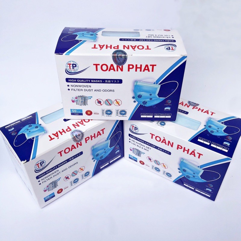 Combo 3 hộp khẩu trang y tế 4 lớp Toàn Phát (1 hộp 50 chiếc) loại dày mịn