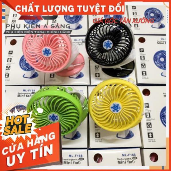 Quạt mini kẹp bàn kẹp xe đẩy F168 xoay 360 độ, 3 tốc độ gió an toàn cho trẻ sạc usb tích điện