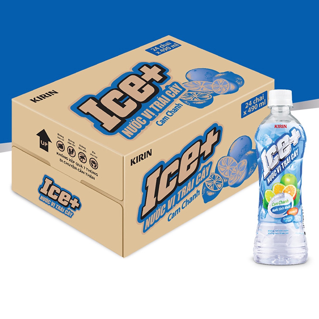 Nước trái cây Ice+ vị nho xanh / đào / cam chanh chai 490ml