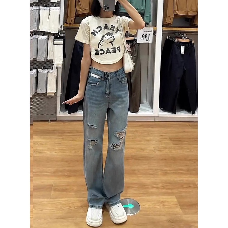 Quần bò ống rộng rách gối chất dày dặn Mitstore, quần jeans, quần dài