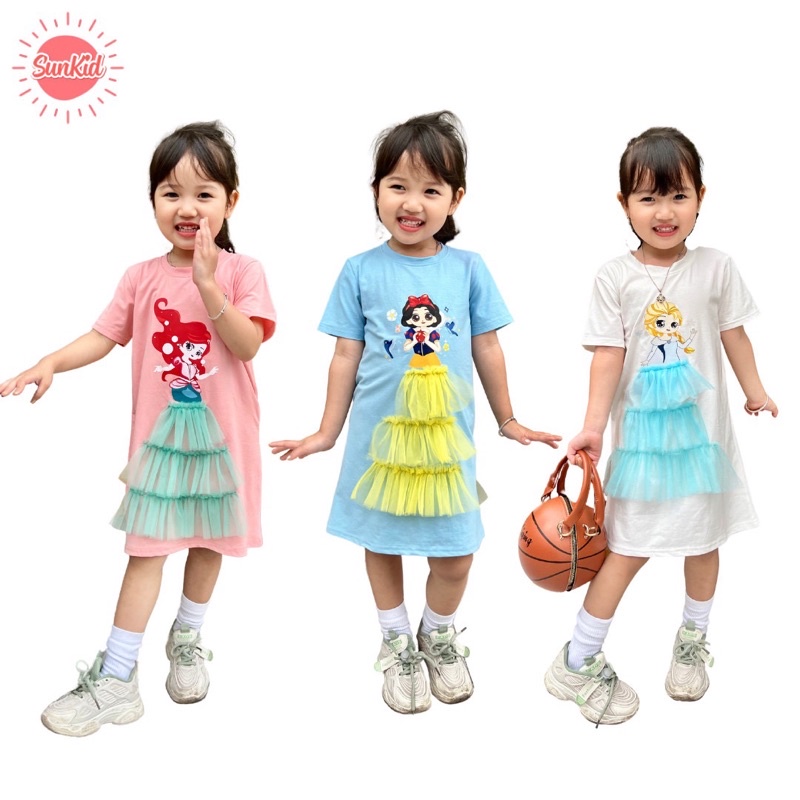 Váy đầm bé gái hình công chúa dễ thương chất cotton mềm mịn mùa hè Sunkid VC nhiều mẫu