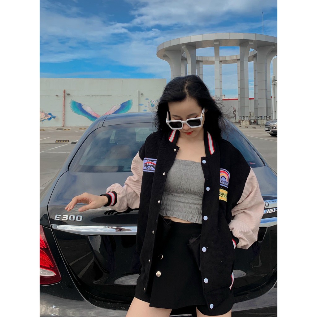 Áo Khoác Bomber Unisex Chất Nhung Tăm Form Rộng Thêu Deep End Phong Cách Ulzzang