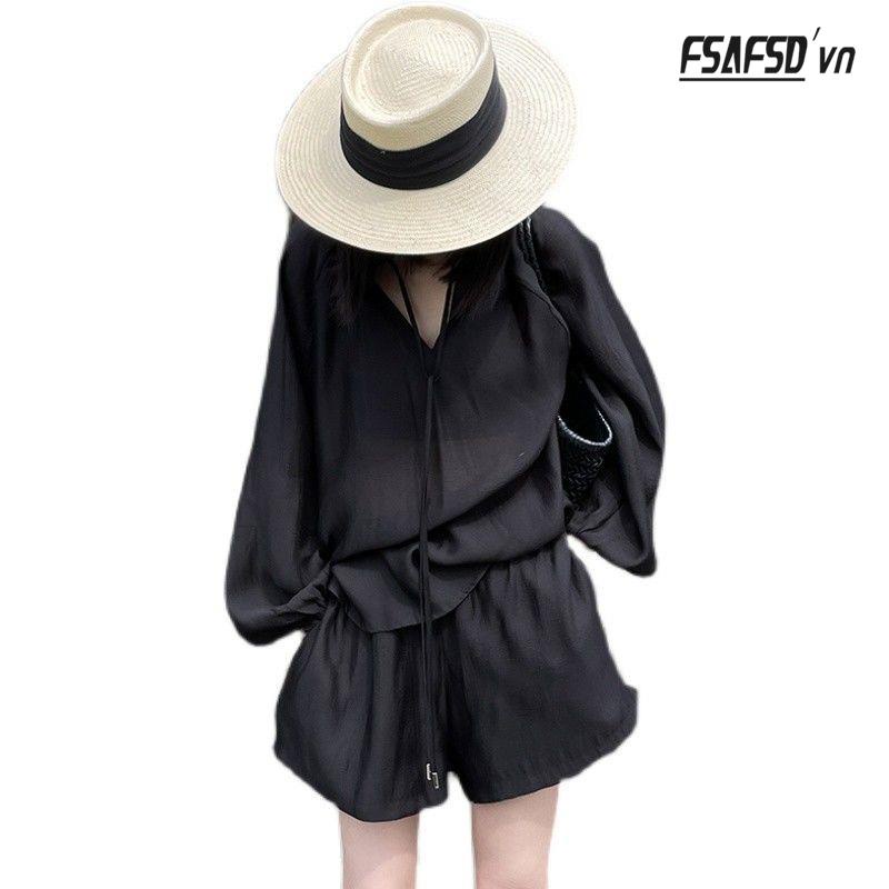 Set Áo Sơ Mi Tay Dài Và Quần Short Thời Trang Phong Cách Cho Nữ