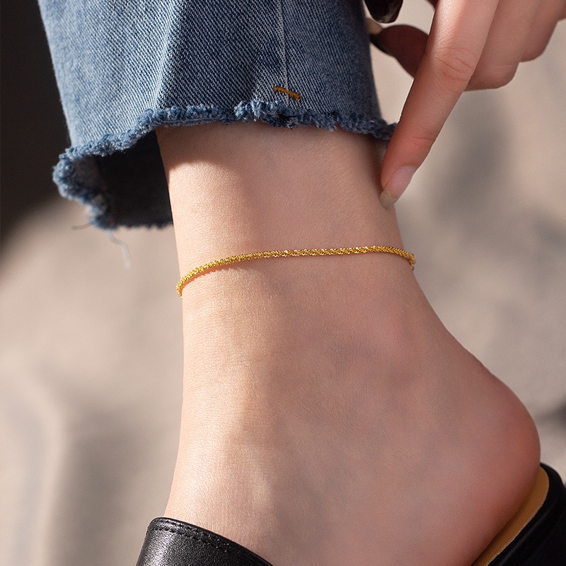 Lắc chân nữ mạ vàng rất bền và sáng màu dây xoắn tròn mềm mại thoải mái khi mang