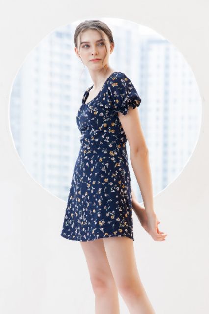 Đầm hoa xanh nhún tay kido