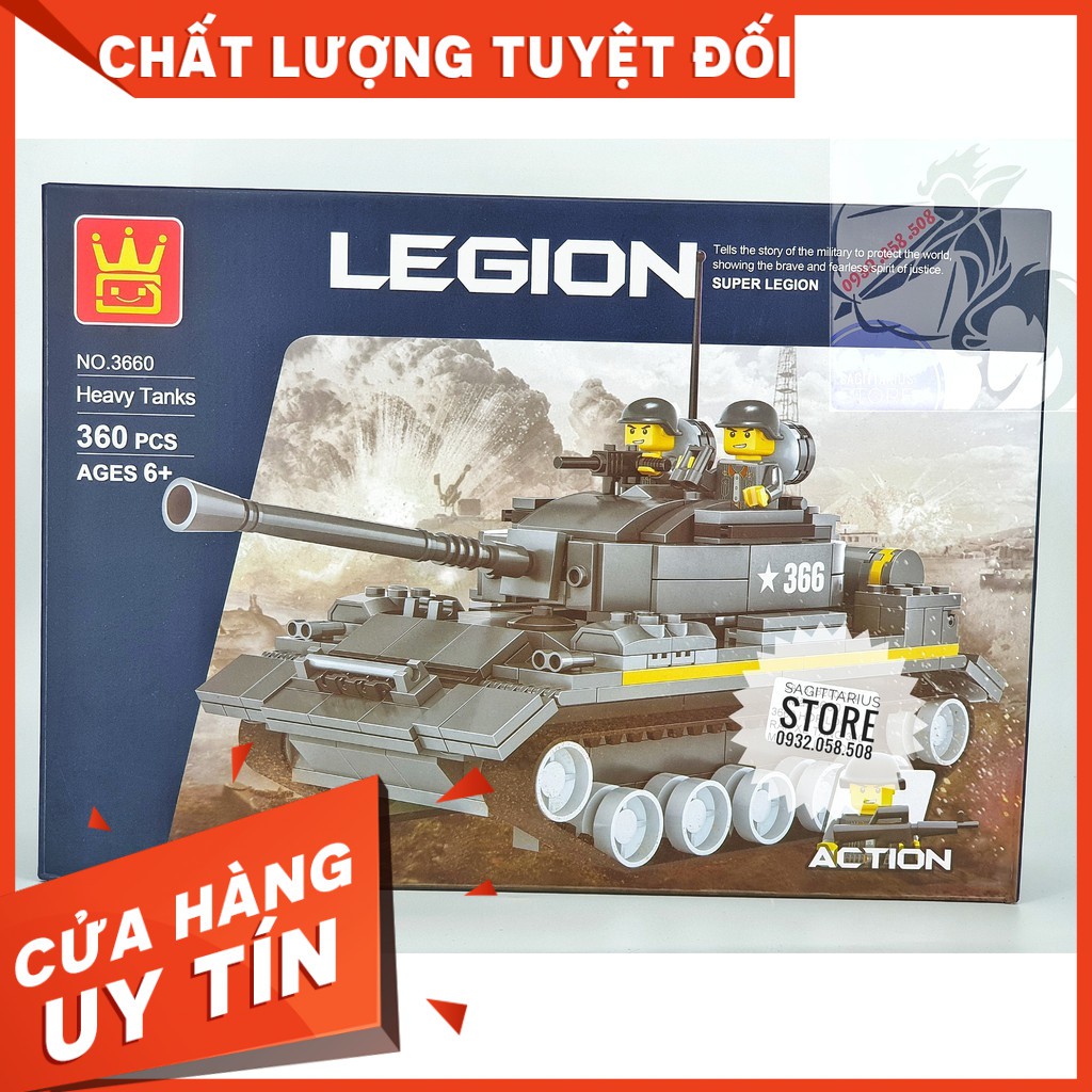 Lego Wange 3660 Lắp Ráp Xe Tăng Hạng Nặng - Heavy Tank ( 360 Mảnh )[ Hàng có sẵn ]