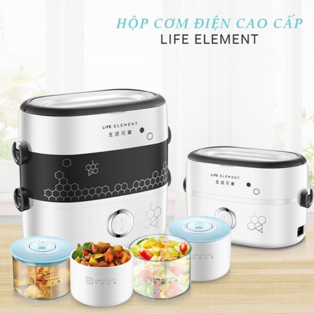 HỘP CƠM ĐIỆN 2 TẦNG LIFE ELEMENT 4 BÁT SỨ  CAO CẤP