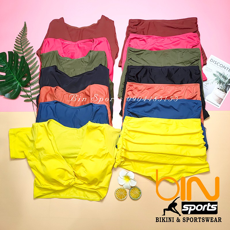 Bikini Nữ 2 Mảnh Quần Đùi Cạp Cao Aó Crop Bin Sports BHV074