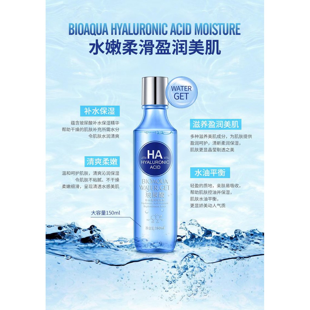 Nước Hoa Hồng Cấp nước Dưỡng da Bioaqua HA Hyaluronic Acid Toner 150ml