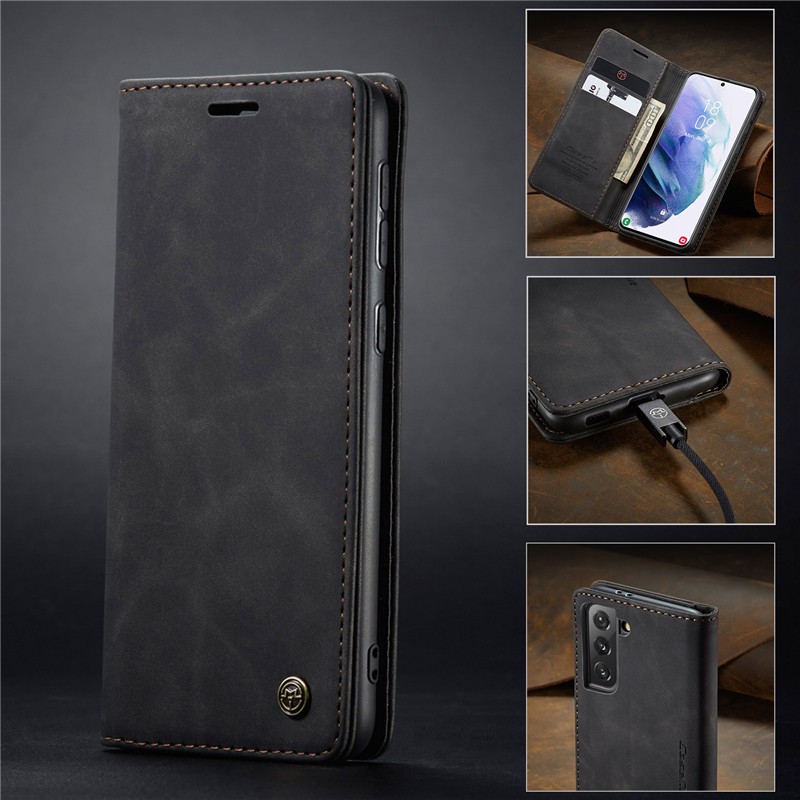Bao da điện thoại dạng ví nắp lật phong cách retro sang trọng cho samsung galaxy s21 / s21 plus / s21 ultra