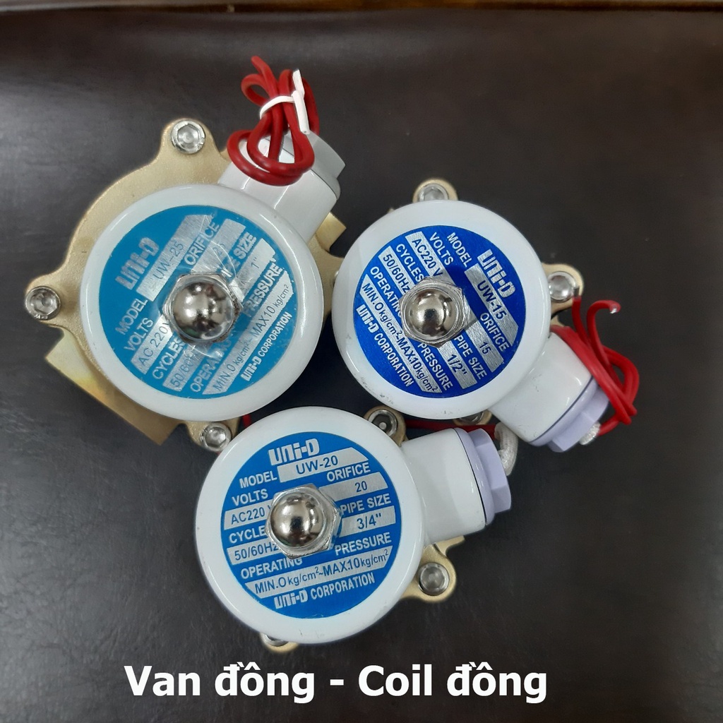 [Van UNID] Van điện từ phi 21, phi 27,phi 34 thường đóng 220V, van thoát nước, van nước điều khiển bằng điện