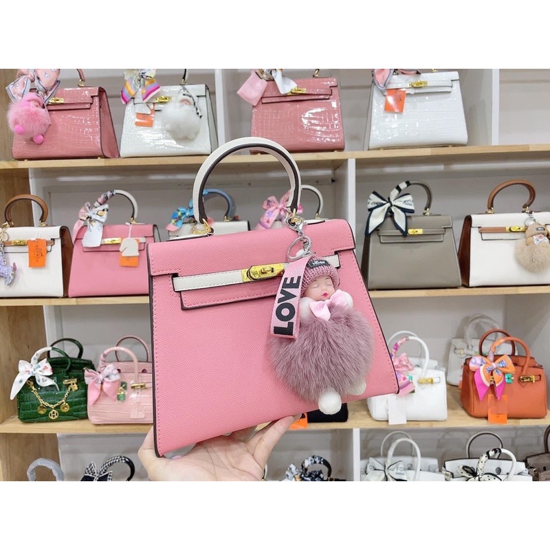 M3001 Túi HM Hồng phối  Màu cực hiếm size 25 Tặng kèm khăn