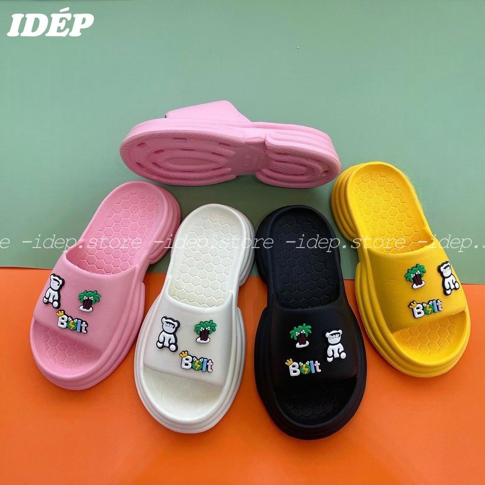 Dép bánh mì guốc nữ quai ngang Gấu Bolt đế độn 4cm (gắn 6 sticker) chất EVA siêu nhẹ ullzang iDÉP- D278