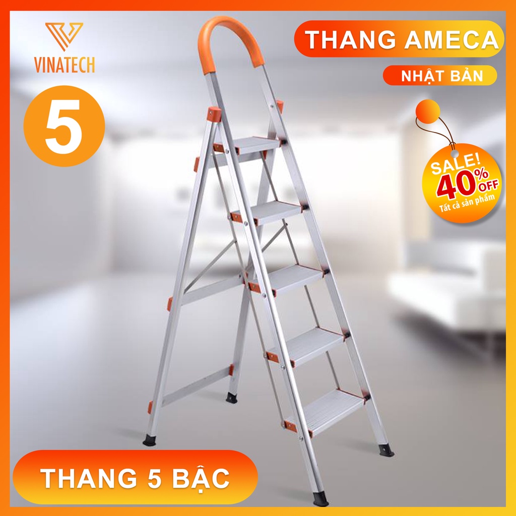 Thang ghế gấp gọn AMECA 3-7 Bậc thông minh, tải trọng 150Kg siêu bền, Thang Nhôm Inox Siêu Nhẹ Gấp Gọn Thông Minh