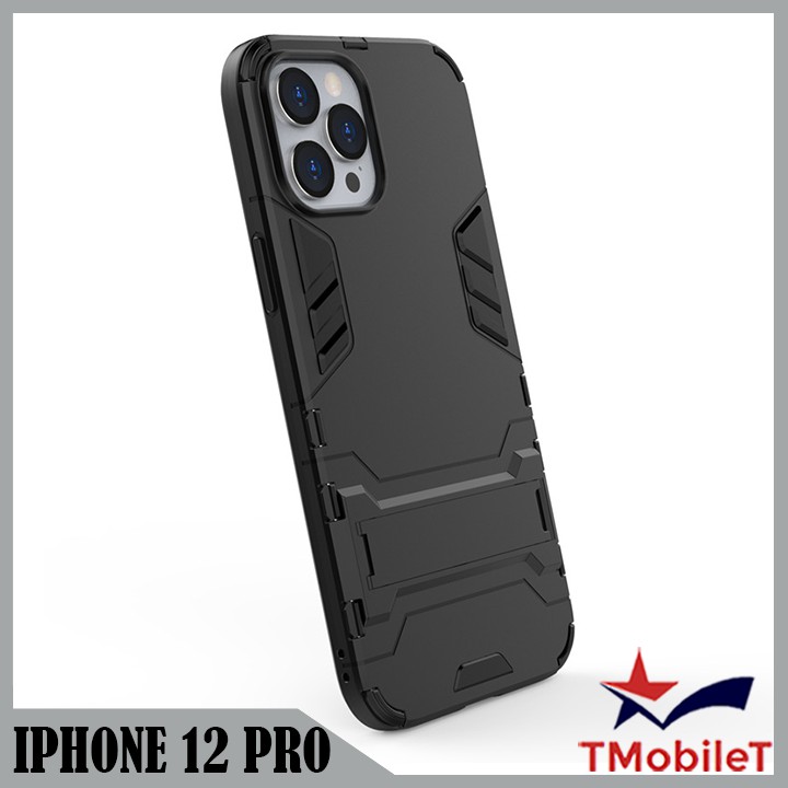 Ốp Lưng Apple iPhone 12 Pro iRon Man chống sốc Bảo Vệ Điện Thoại Có Chân Chống Xem Video - Màu Đen