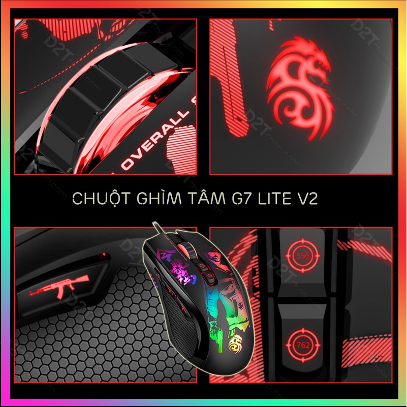 Chuột gaming G7 Lite V2  | PHIÊN BẢN MỚI | Hỗ trợ ghìm tâm PUBG, Led RGB 8 nút Autotap, ghìm tâm trên Mobile, PC