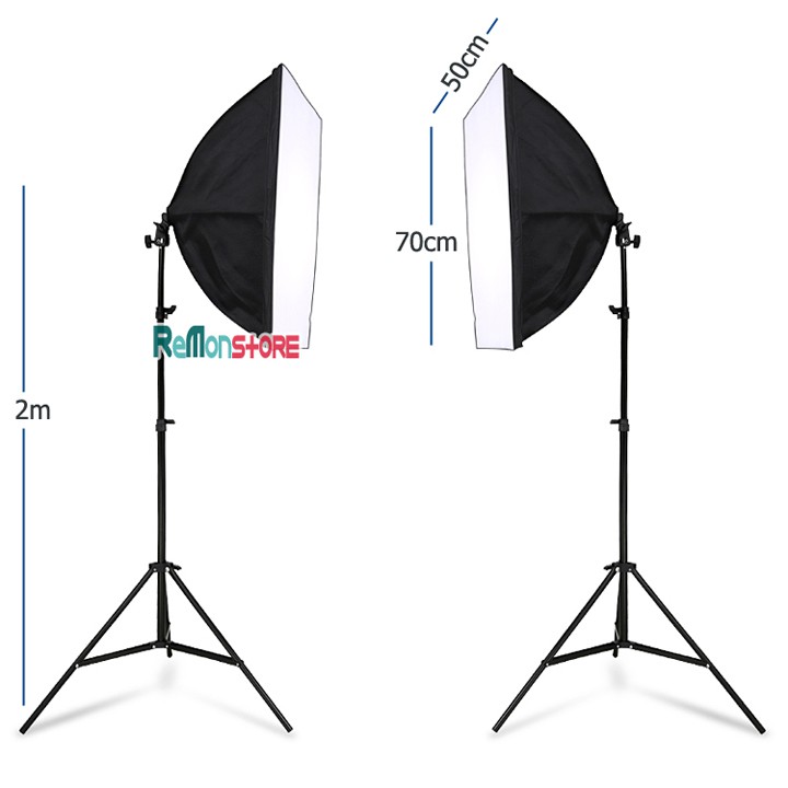 [Mã 253ELSALE hoàn 7% đơn 300K] 2 Softbox đuôi Sứ 4 chuôi 50x70cm - 2 Chân đèn 2m không bao gồm đèn